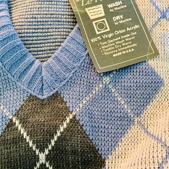 NWT Vintage Le Tigre Blue Argyle V Neck Sweater S - Picture 4 of 7